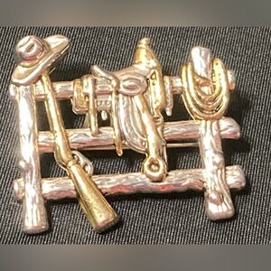 BEST SIGNED  SILVER & GOLD TONE COWBOY PIN/PENDANT AND NECKLACE